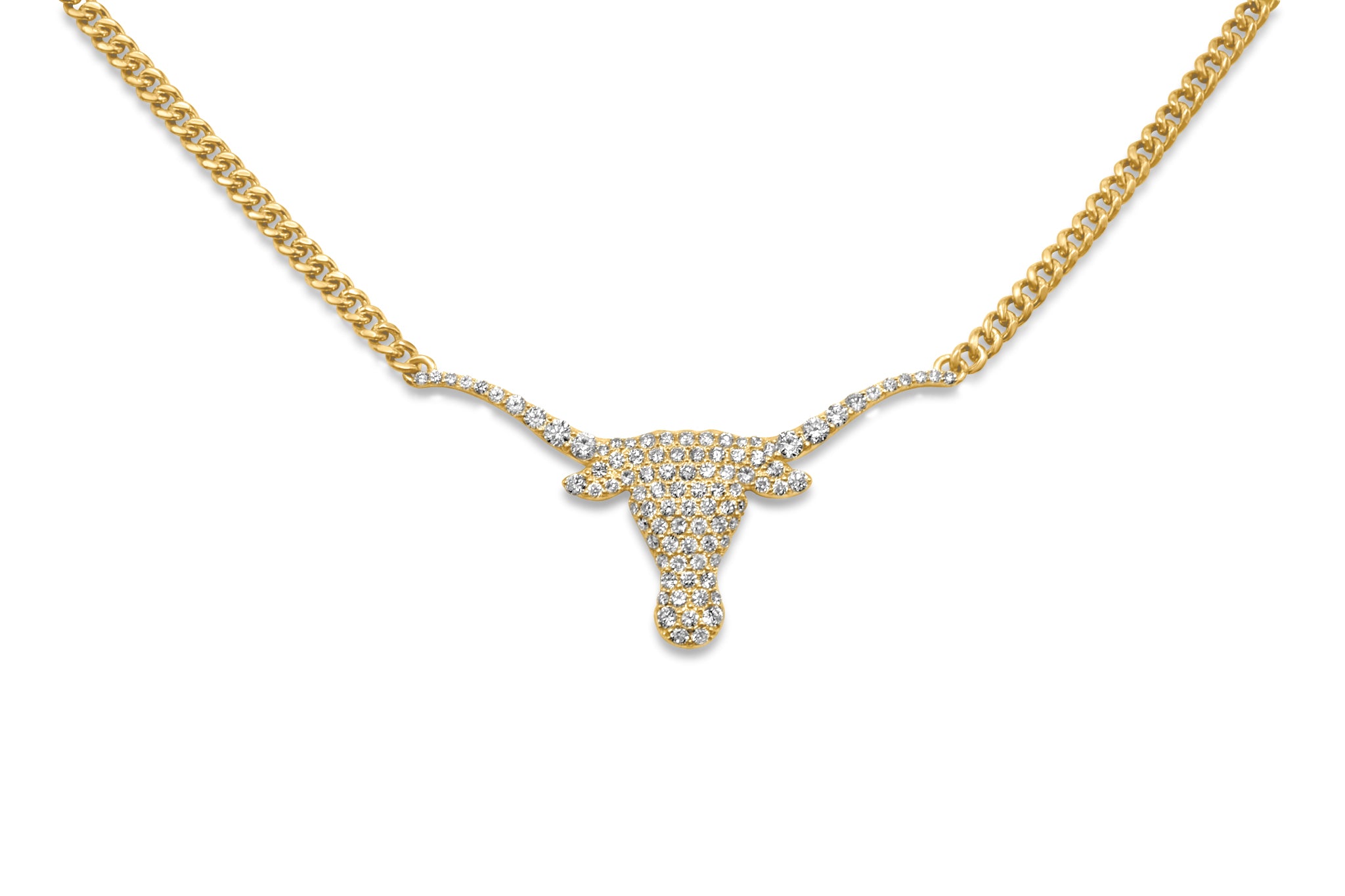 Pave Longhorn 14k Yellow Gold Charm in White Diamond