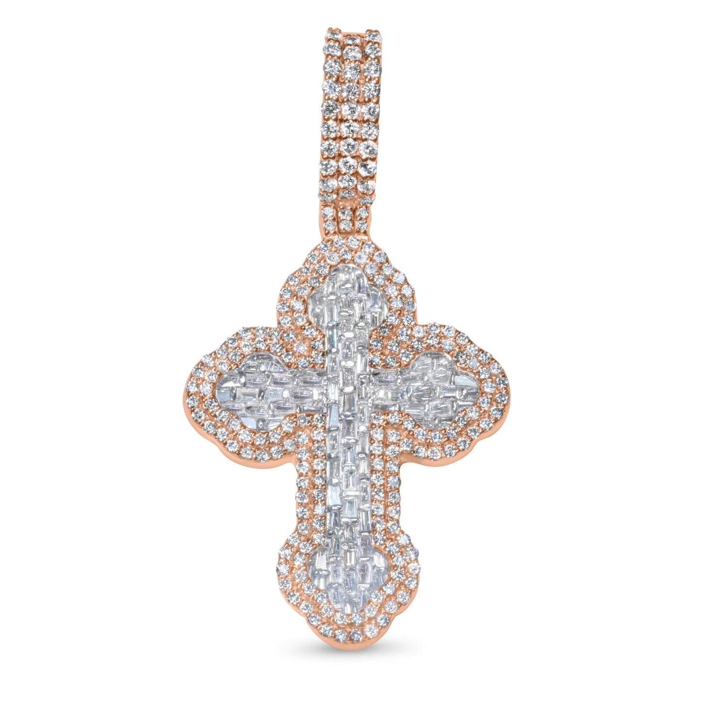 10k Rose Gold Diamond Baguette Cross Pendant 0.88 CTW