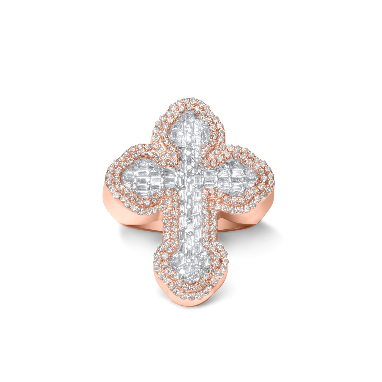 10k Rose Gold Diamond Baguette Cross Ring 1.30 ctw