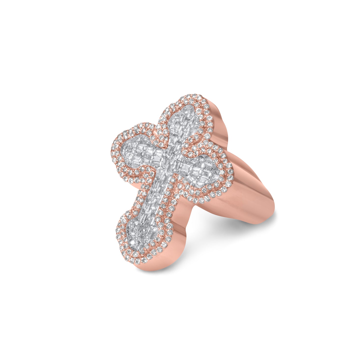 10k Rose Gold Diamond Baguette Cross Ring 1.30 ctw