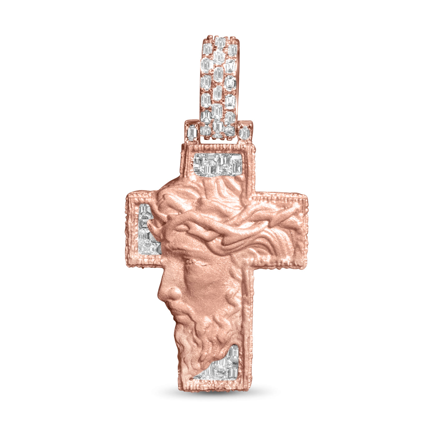 10k Rose Gold Diamond Baguette Jesus Head Pendant 1.02 ctw