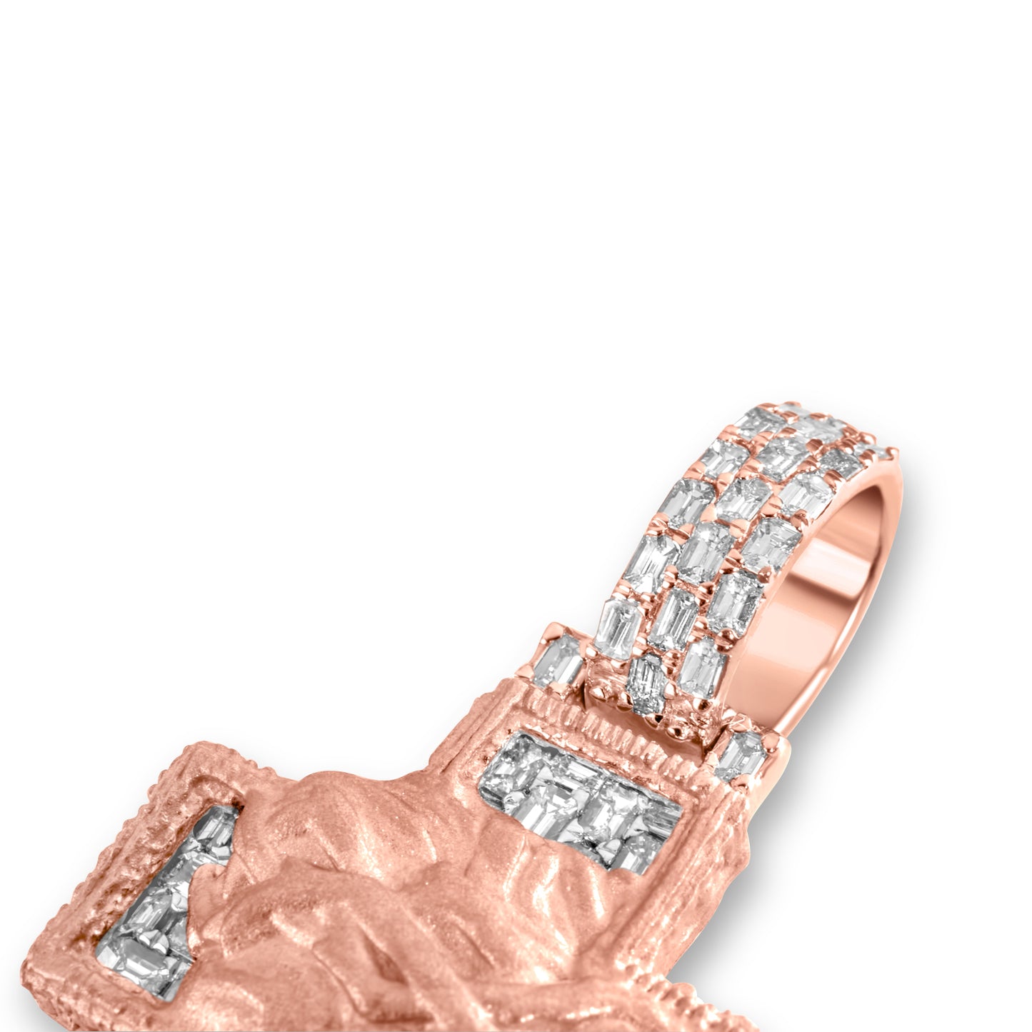 10k Rose Gold Diamond Baguette Jesus Head Pendant 1.02 ctw