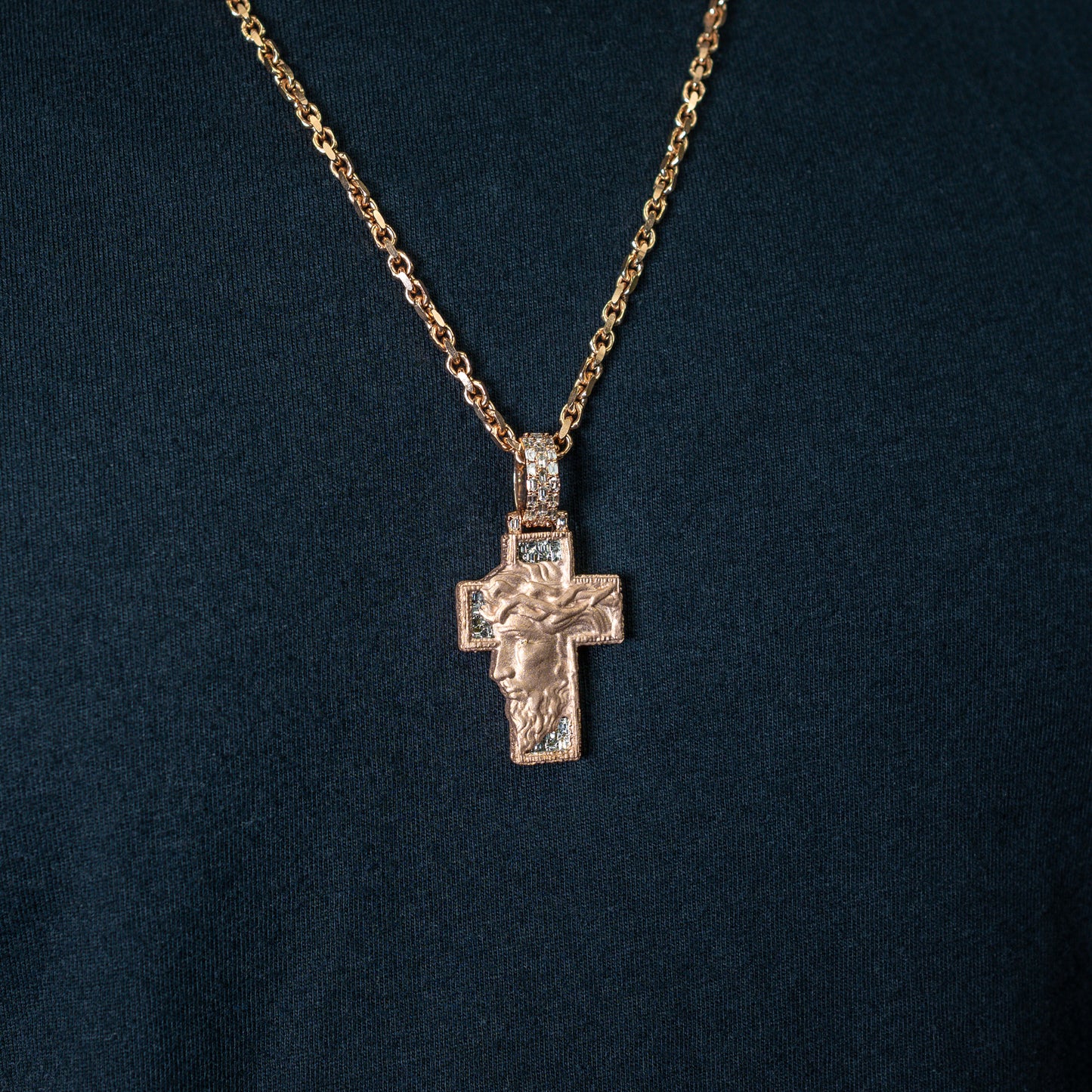 10k Rose Gold Diamond Baguette Jesus Head Pendant 1.02 ctw