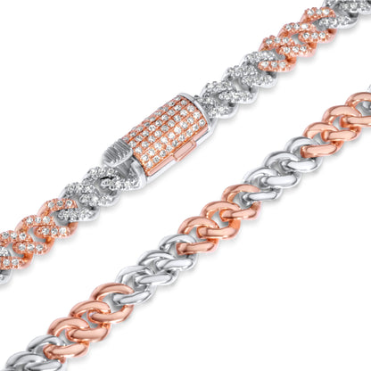 10k Two-Tone Rose and White Gold 6mm Cuban Chain 3.94 ctw