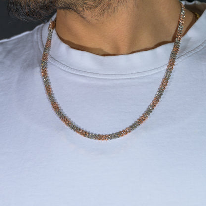 10k Two-Tone Rose and White Gold 6mm Cuban Chain 3.94 ctw