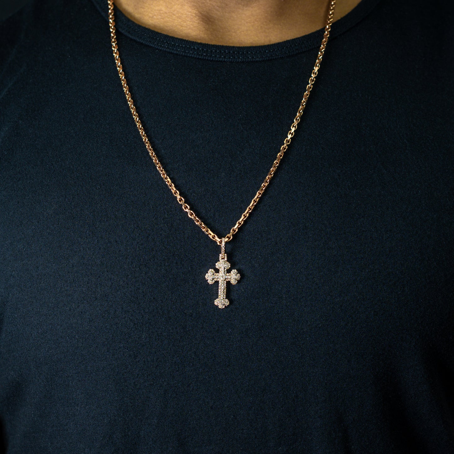 10k Two-Tone Rose and White Gold Diamond Cross Pendant 0.88 ctw