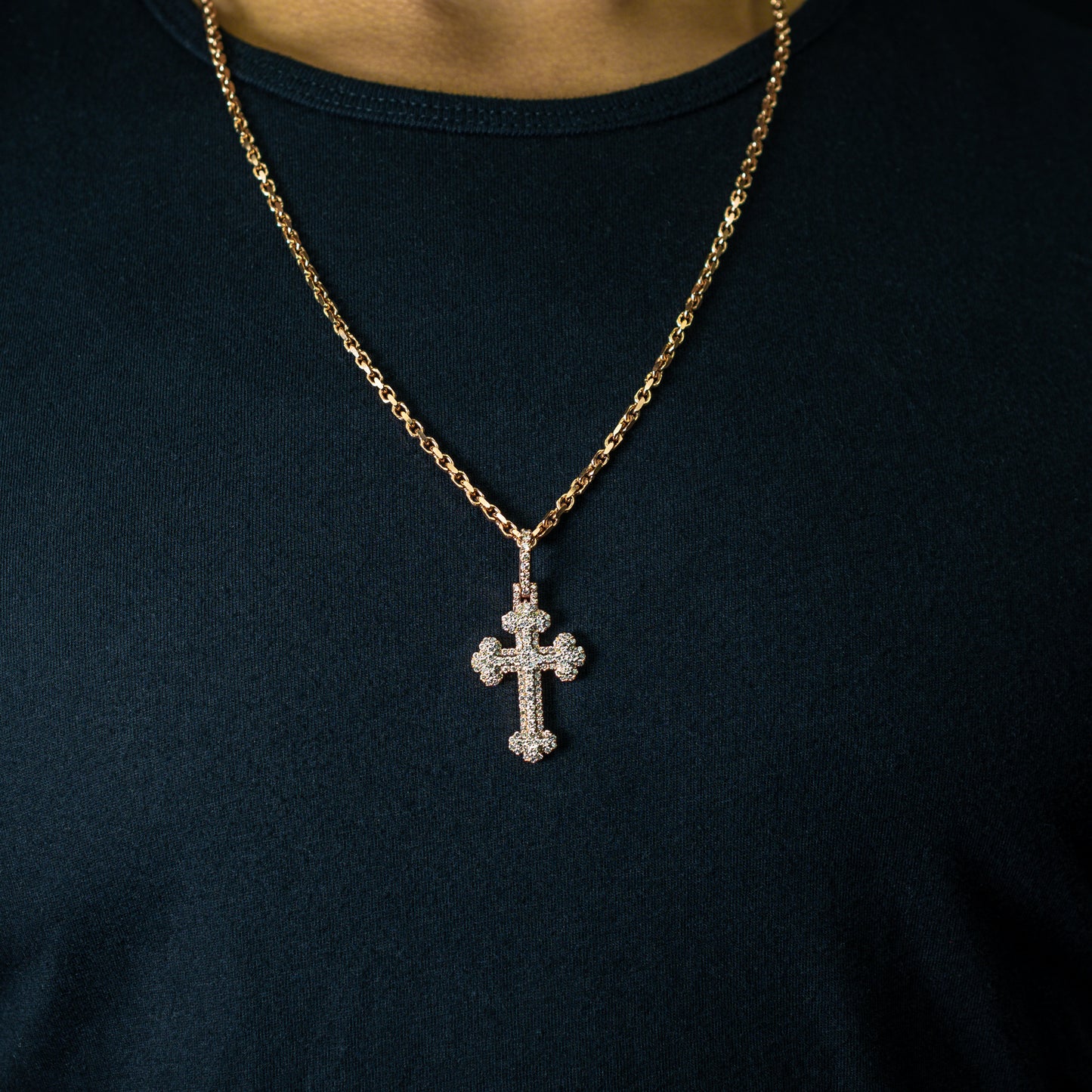 10k Two-Tone Rose and White Gold Diamond Cross Pendant 1.68 ctw