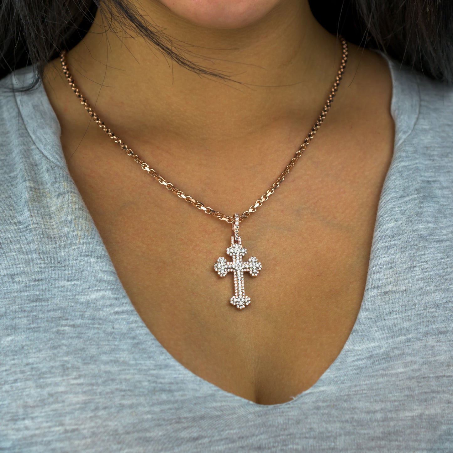 10k Two-Tone Rose and White Gold Diamond Cross Pendant 1.68 ctw