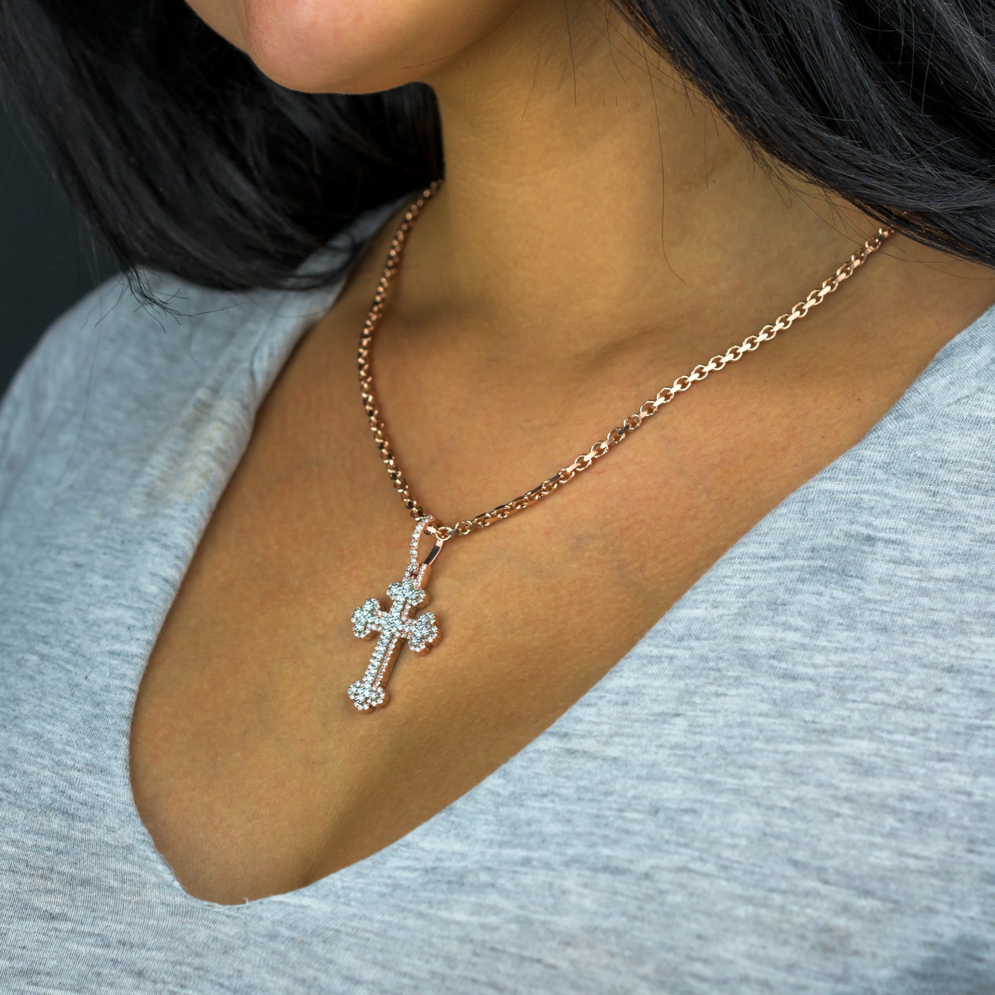 10k Two-Tone Rose and White Gold Diamond Cross Pendant 1.68 ctw