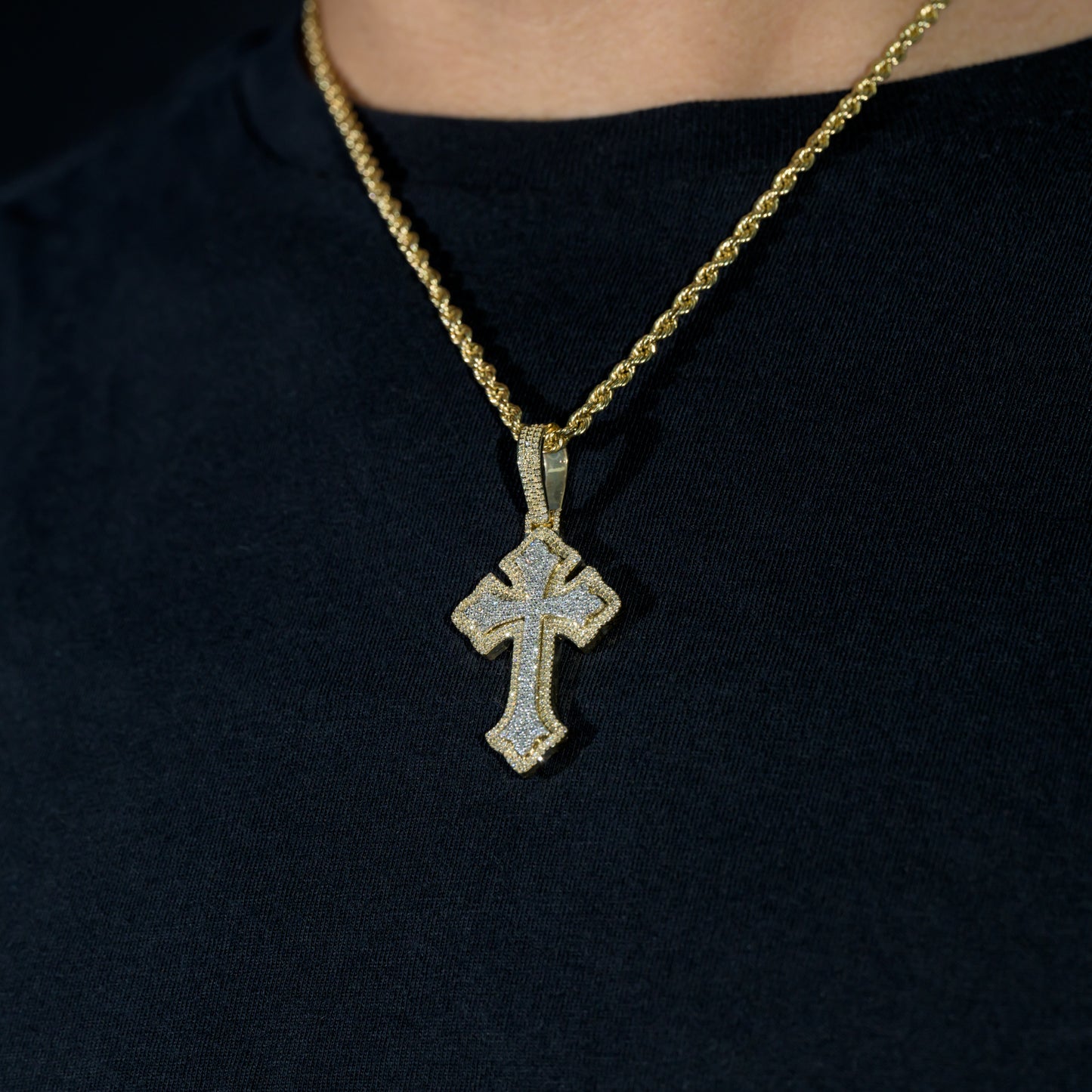 10k Two-Tone Yellow and White Gold Diamond Cross Pendant 0.80 ctw