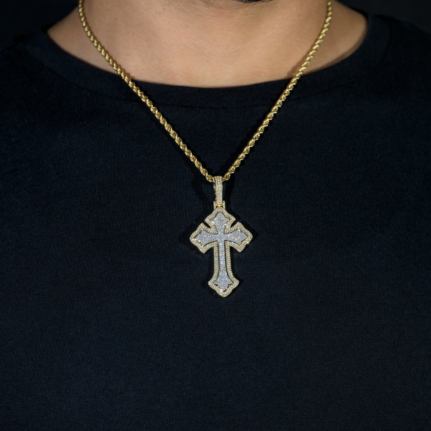 10k Two-Tone Yellow and White Gold Diamond Cross Pendant 1.19 ctw