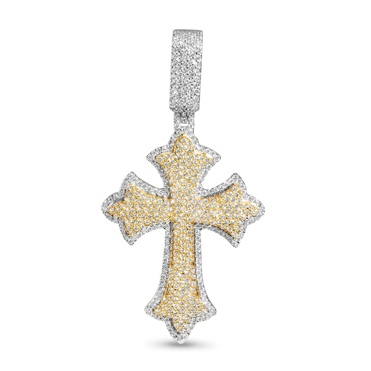 10k Two-Tone Yellow and White Gold Diamond Cross Pendant 0.62 ctw