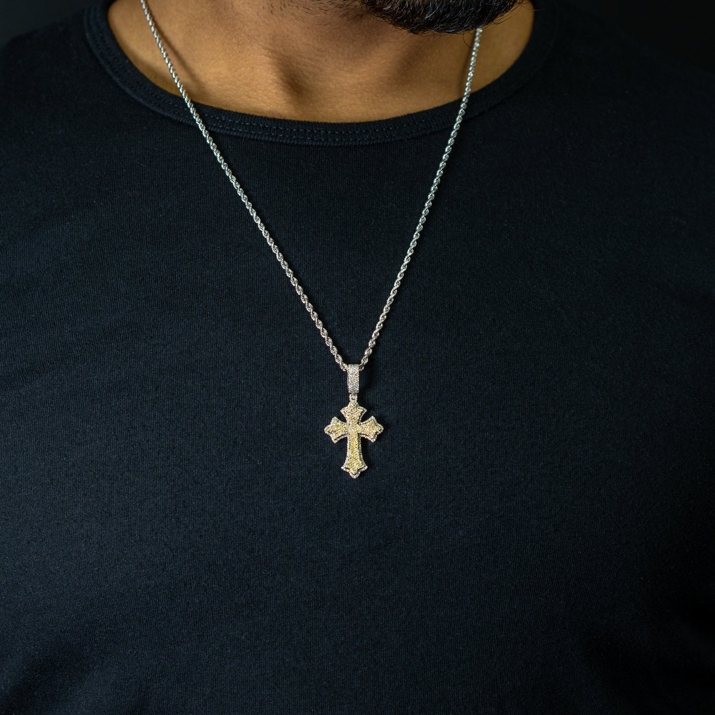 10k Two-Tone Yellow and White Gold Diamond Cross Pendant 0.62 ctw