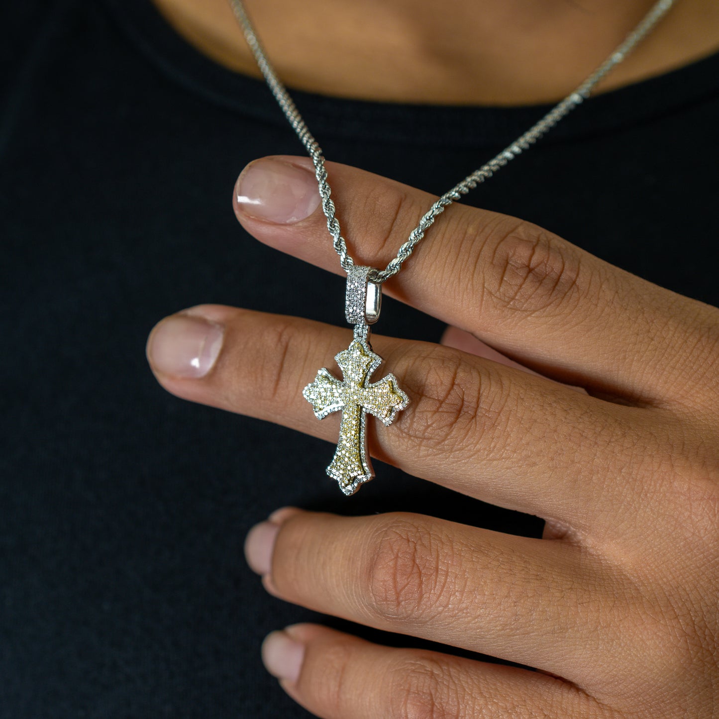 10k Two-Tone Gold Diamond Cross Pendant 0.62ctw