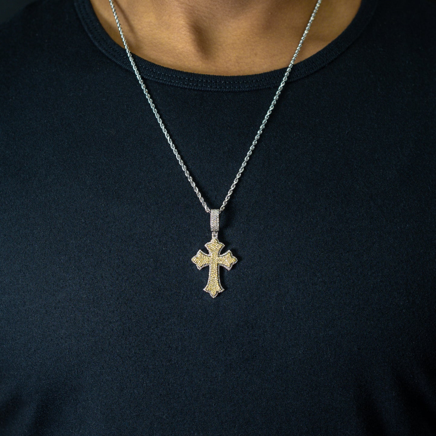 10k Two-Tone Yellow and White Gold Diamond Cross Pendant 0.80 ctw