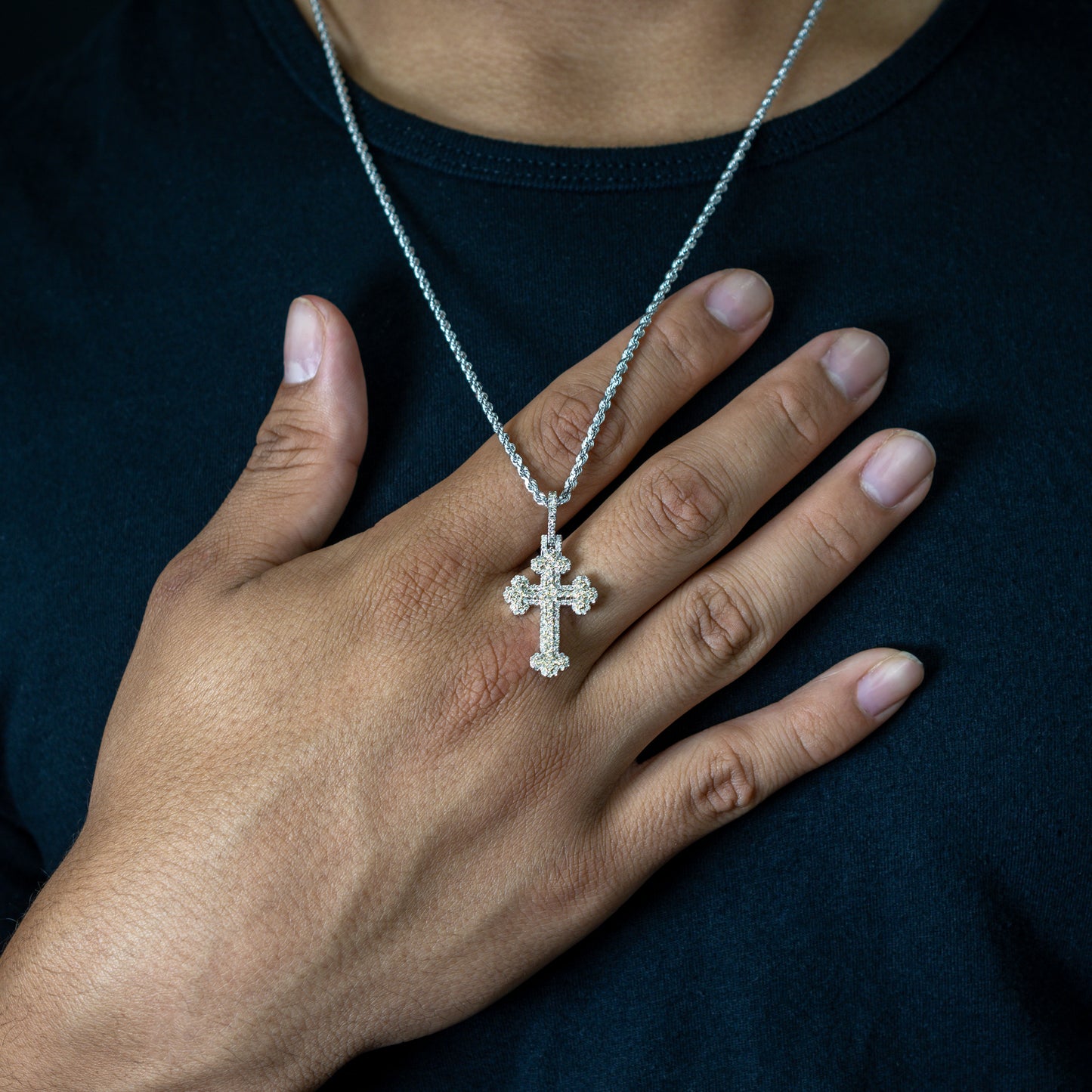 10k Two-Tone Yellow and White Gold Diamond Cross Pendant 0.88 ctw