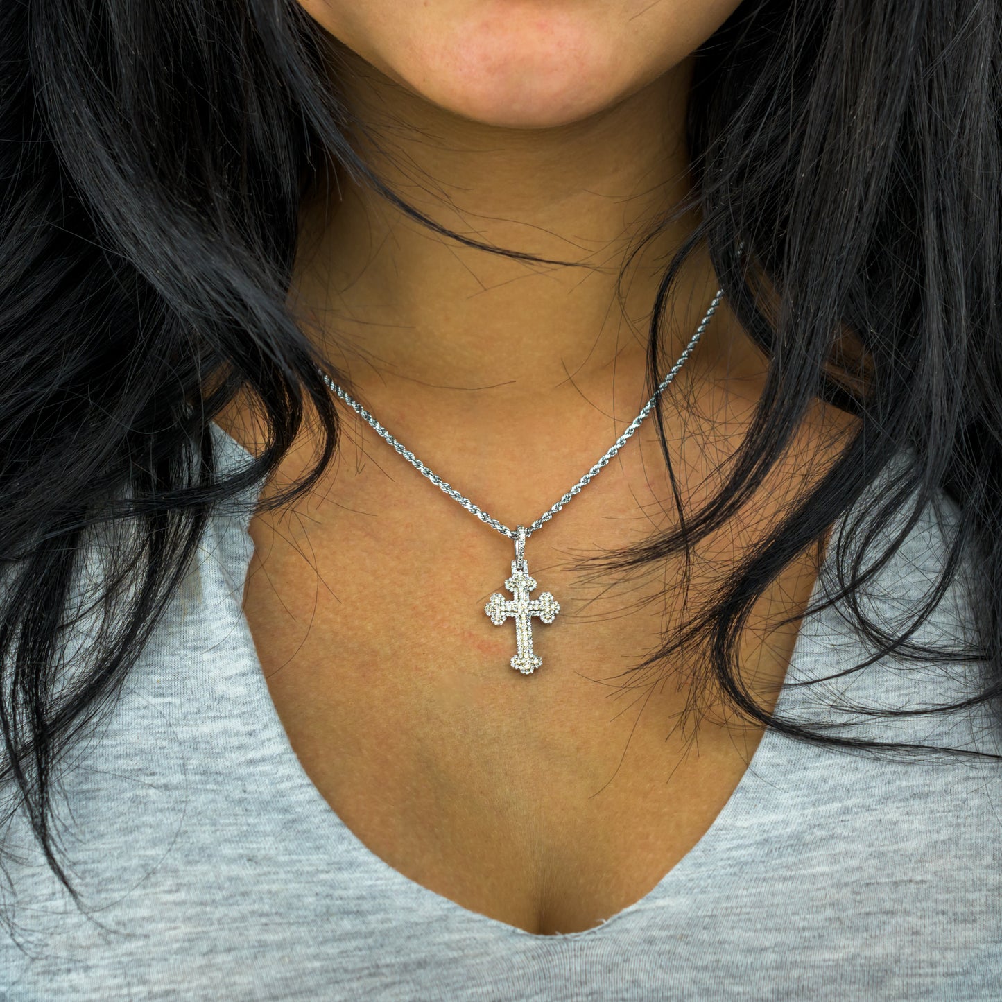 10k Two-Tone Yellow and White Gold Diamond Cross Pendant 0.88 ctw