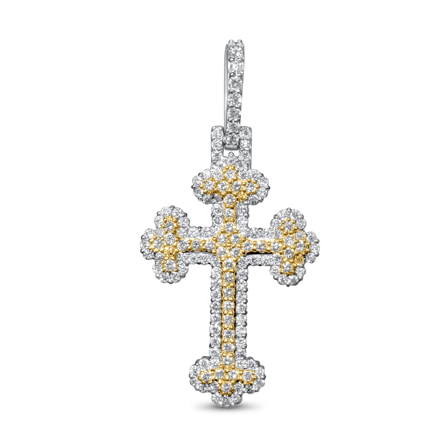 10k Two-Tone Yellow and White Gold Diamond Cross Pendant 1.68 ctw