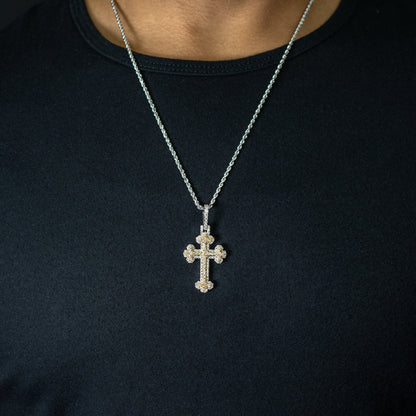 10k Two-Tone Solid Gold Diamond Cross Pendant 1.68ctw