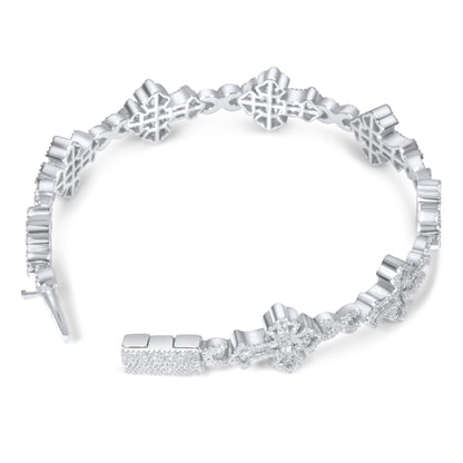 10k White Gold Diamond Baguette Cross Bracelet 2.90 ctw