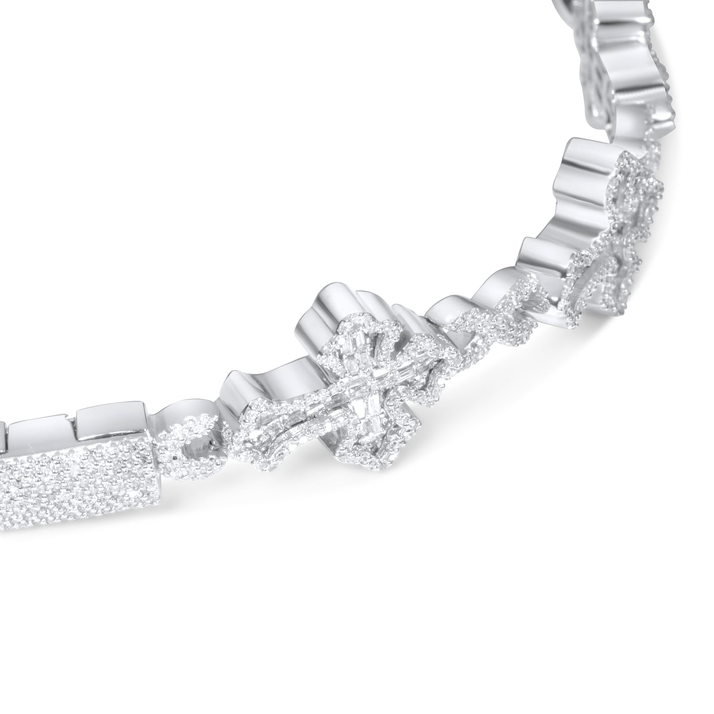 10k White Gold Diamond Baguette Cross Bracelet 2.90 ctw