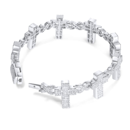 10k White Gold Diamond Baguette Cross Bracelet 3.97 ctw