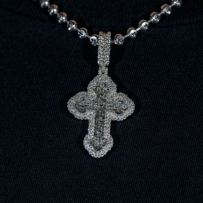 10k White Gold Diamond Baguette Cross Pendant 1.75 ctw