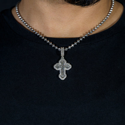 10k White Gold Diamond Baguette Cross Pendant 1.75 ctw