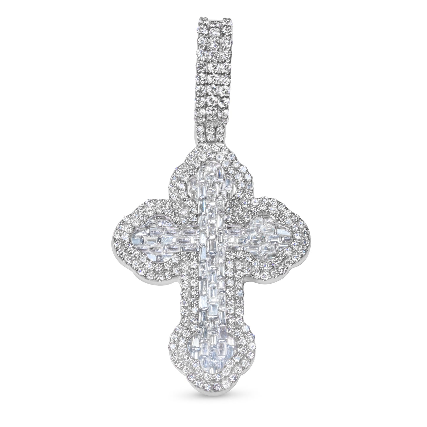 10k White Gold Diamond Baguette Cross Pendant 1.75 ctw