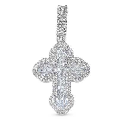 10k White Gold Diamond Baguette Cross Pendant 1.75 ctw