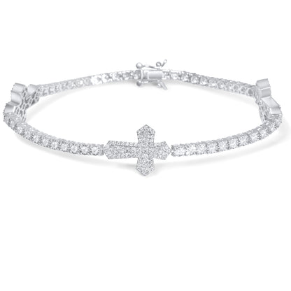 10k White Gold Diamond Cross Bracelet 2.25 ctw