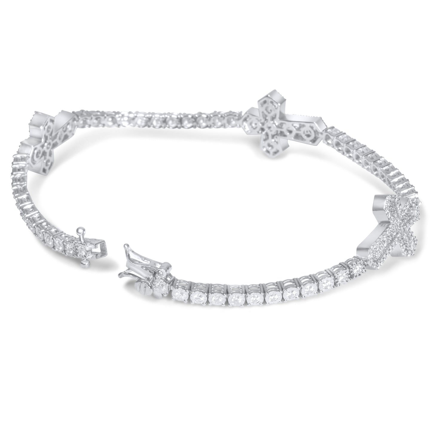 10k White Gold Diamond Cross Bracelet 2.25 ctw