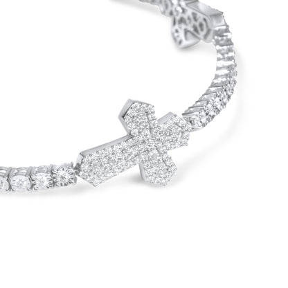 10k White Gold Diamond Cross Bracelet 2.25 ctw