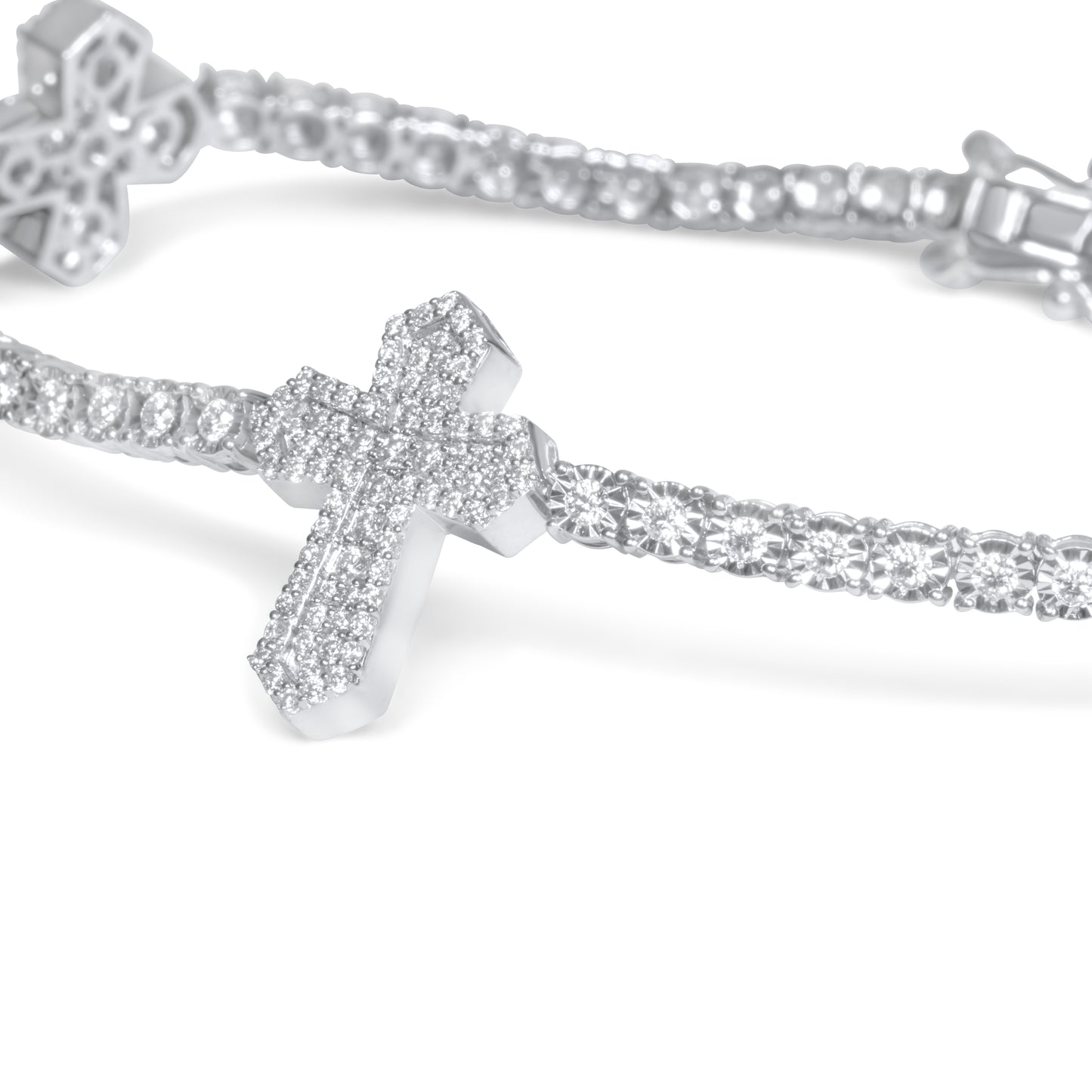 10k White Gold Diamond Cross Bracelet 2.29 ctw