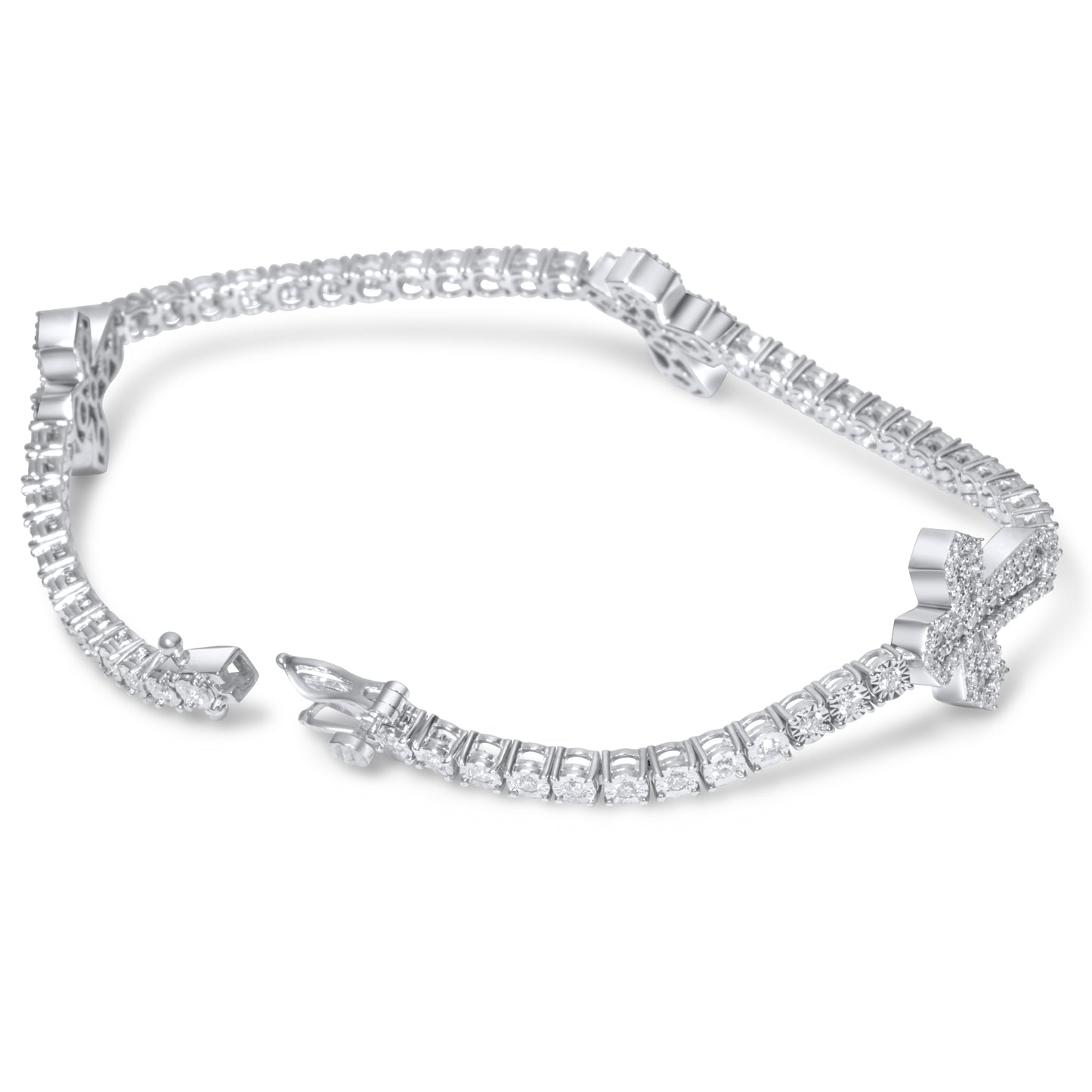 10k White Gold Diamond Cross Bracelet 2.29 ctw