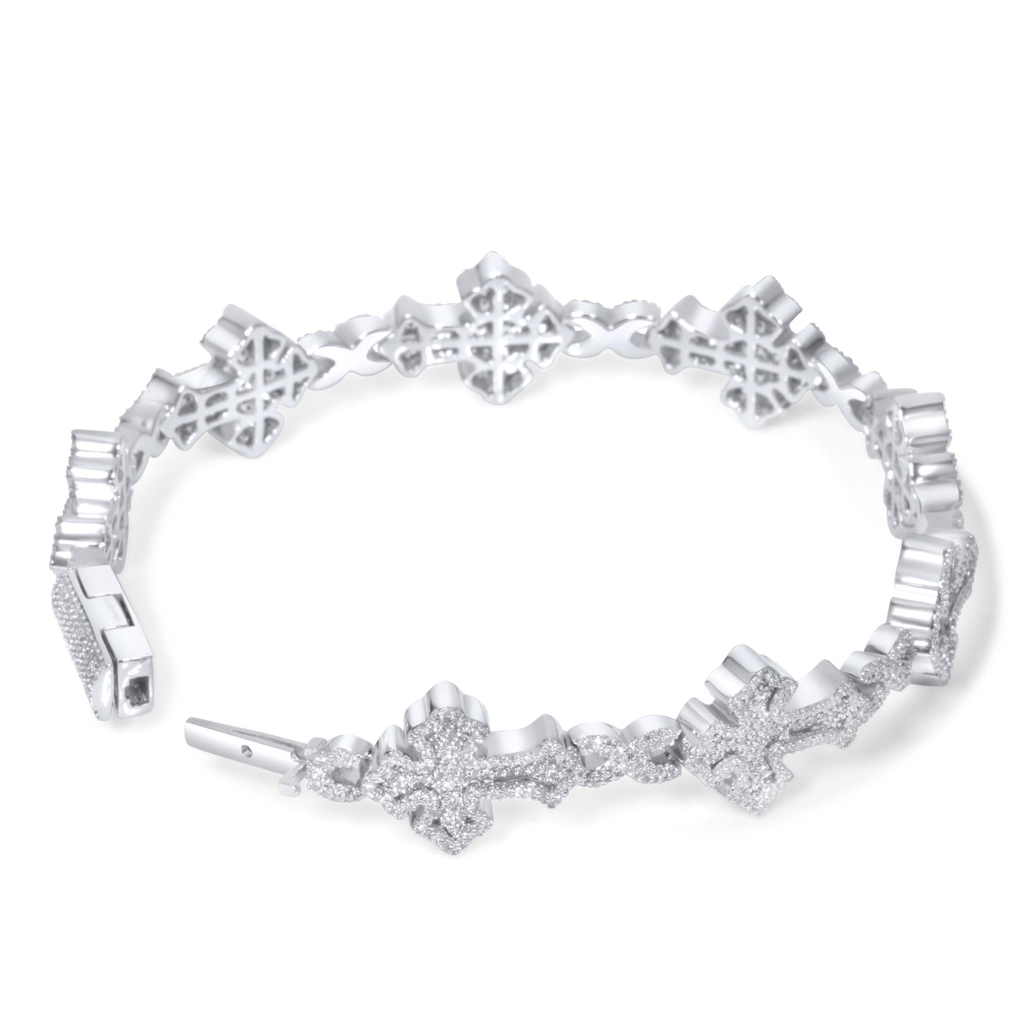 10k White Gold Diamond Cross Bracelet 2.47 ctw