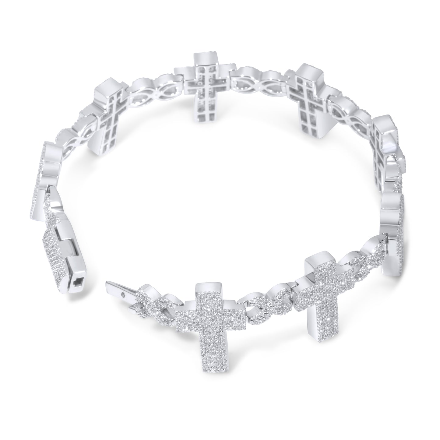 10k White Gold Diamond Cross Bracelet 3.84 ctw