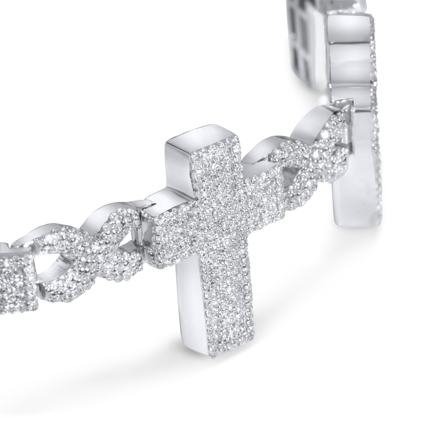 10k White Gold Diamond Cross Bracelet 3.84 ctw