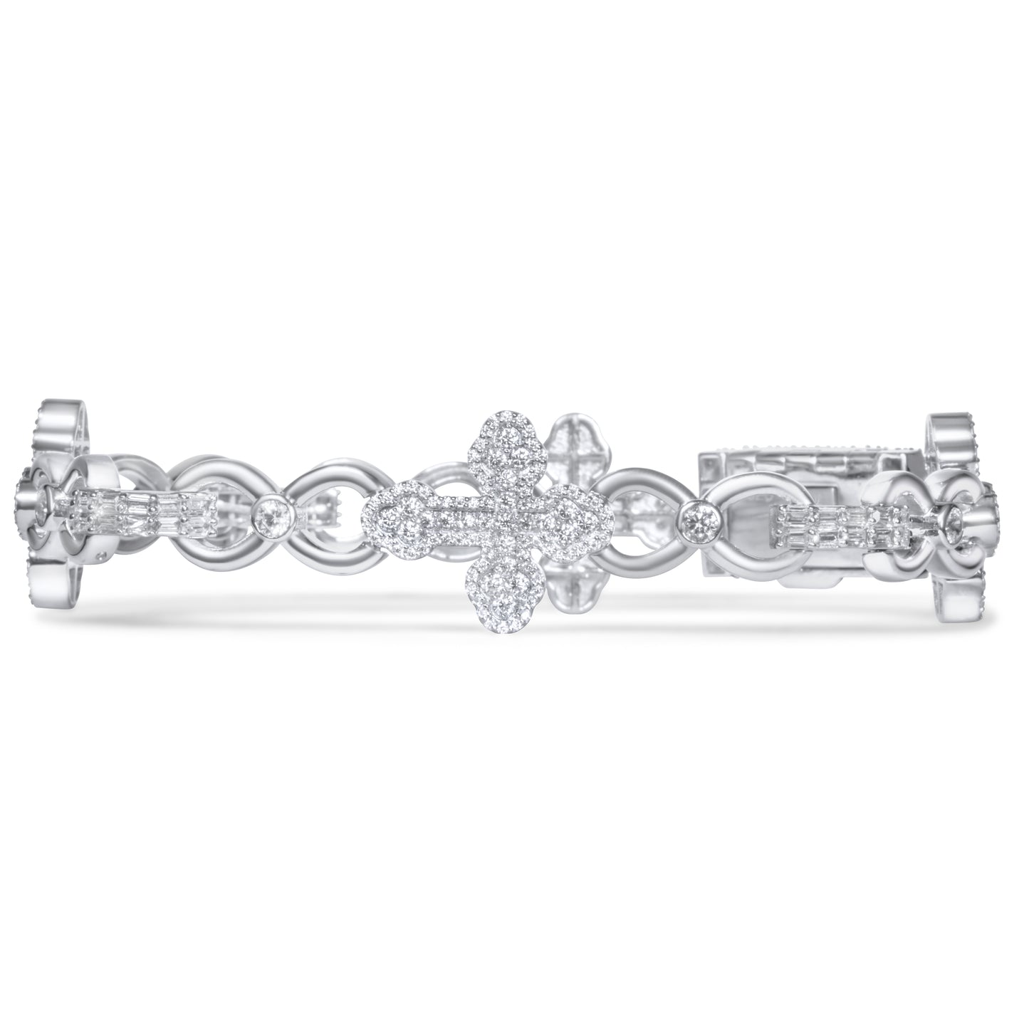 10k White Gold Diamond Cross Bracelet 4.94 ctw