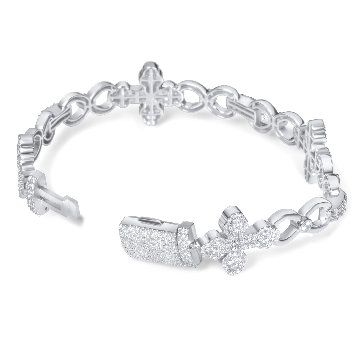 10k White Gold Diamond Cross Bracelet 4.94 ctw