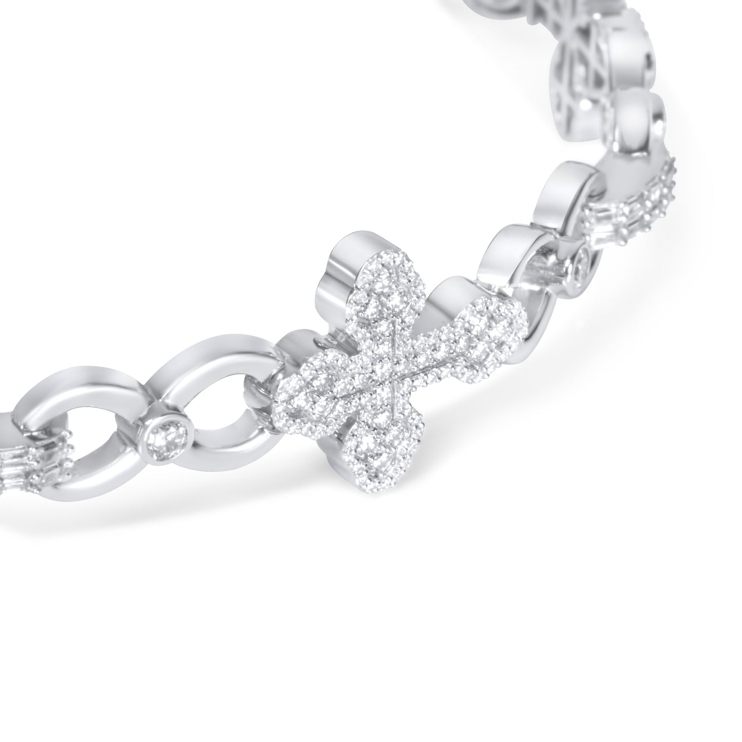 10k White Gold Diamond Cross Bracelet 4.94 ctw