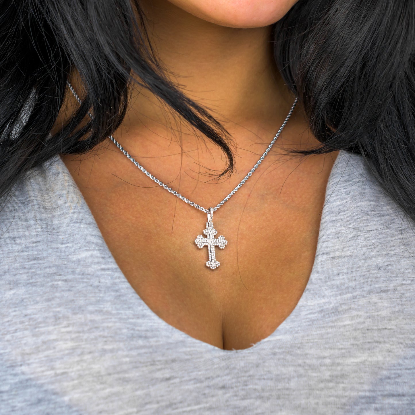 10k White Gold Diamond Cross Pendant 0.88 ctw