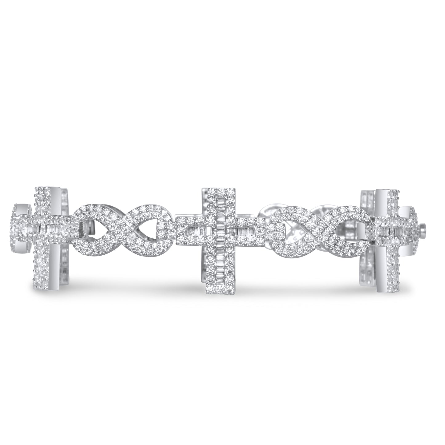 10k White Gold Round and Baguette Diamond Cross Bracelet 7.98 ctw