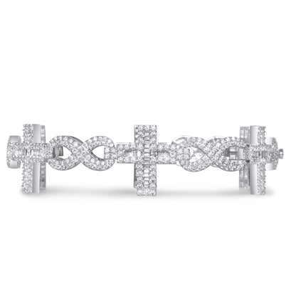 10k White Gold Round and Baguette Diamond Cross Bracelet 7.98 ctw