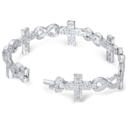 10k White Gold Round and Baguette Diamond Cross Bracelet 7.98 ctw