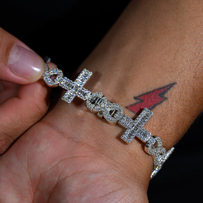 10k White Gold Round and Baguette Diamond Cross Bracelet 7.98 ctw