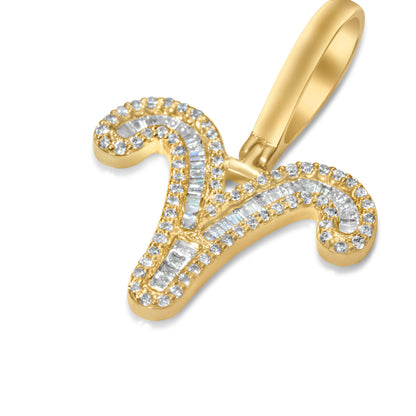 10k Yellow Gold Diamond Baguette Aries Pendant 0.37 CTW