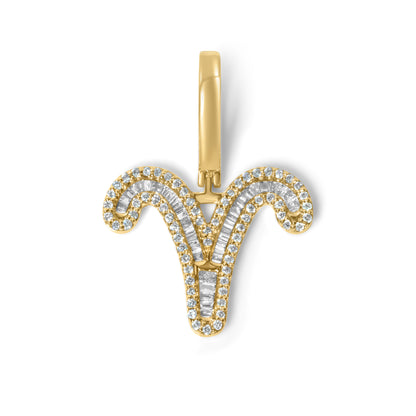 10k Yellow Gold Diamond Baguette Aries Pendant 0.37 CTW