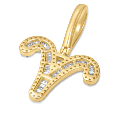 10k Yellow Gold Diamond Baguette Aries Pendant 0.37 CTW