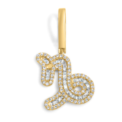 10k Yellow Gold Diamond Baguette Capricorn Pendant 0.46 CTW